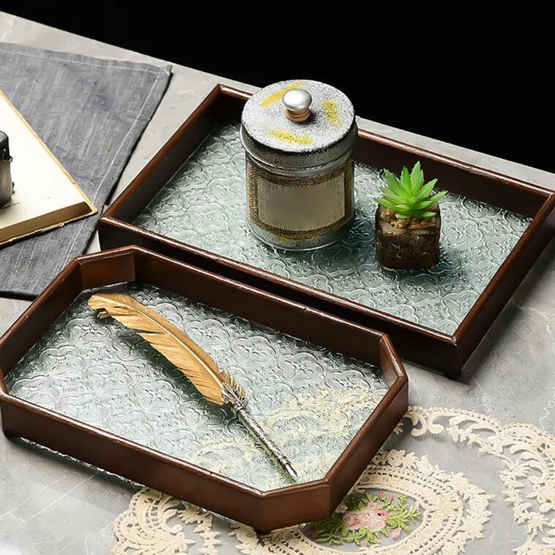 Bandeja de Vidro Organizadora com Base Floral
