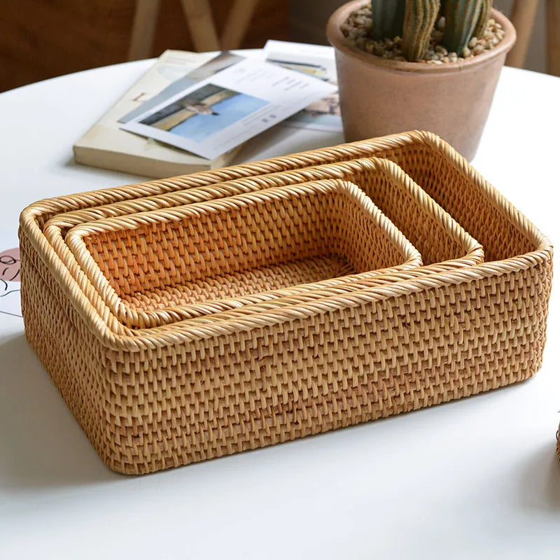 Cesto de Palha Rattan Feito a Mão