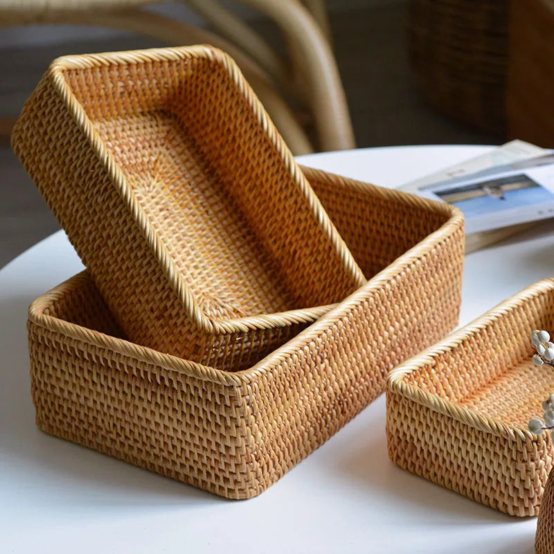 Cesto de Palha Rattan Feito a Mão