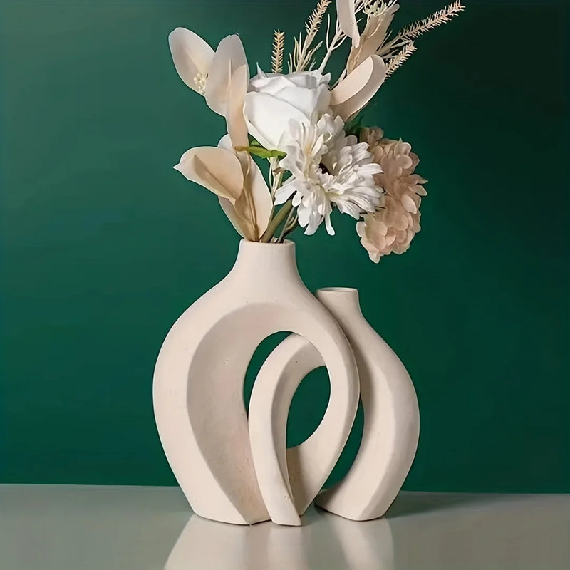Conjunto com 2 Vasos Decorativos de Cerâmica para Sala e Mesa