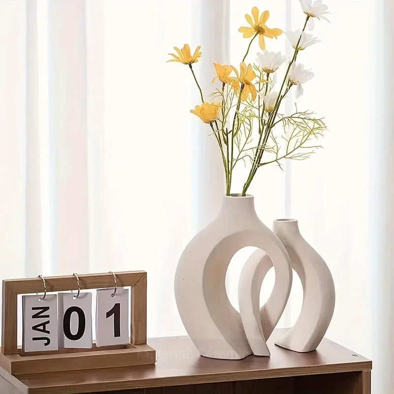 Conjunto com 2 Vasos Decorativos de Cerâmica para Sala e Mesa