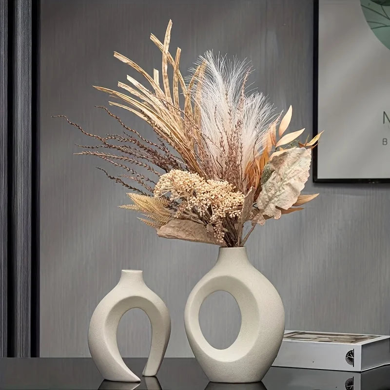 Conjunto com 2 Vasos Decorativos de Cerâmica para Sala e Mesa