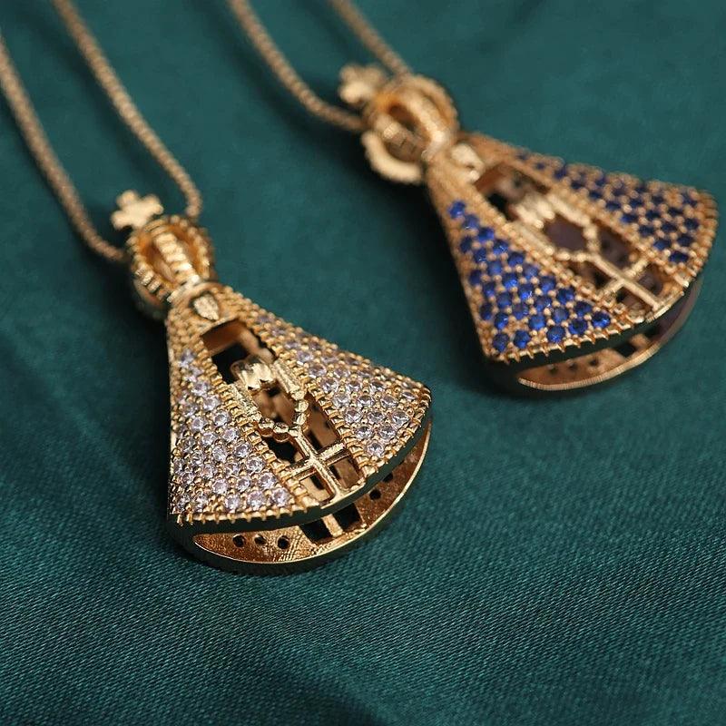 Colar Feminino Nossa Senhora Aparecida Banhado a Ouro 18k + Pedras de Zircônia (Dupla Face)