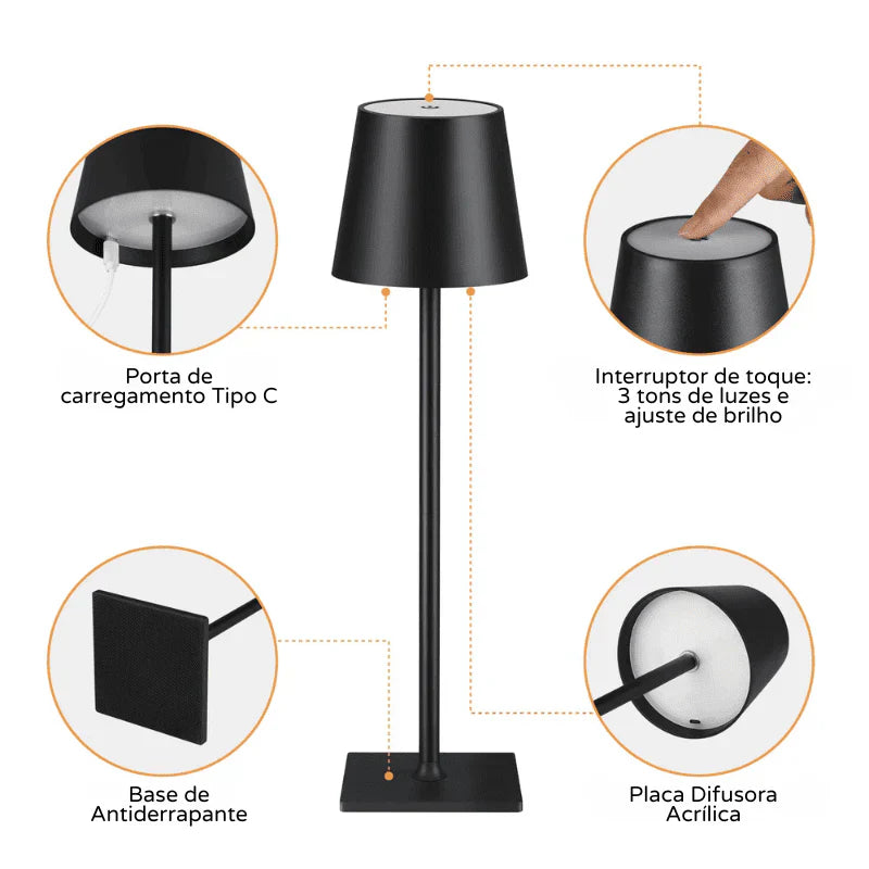 Luminária de Mesa LED Abajur Quarto Sala Portátil