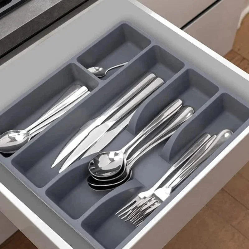 Organizador de Talheres Para Gaveta com 5 Divisórias Cinza
