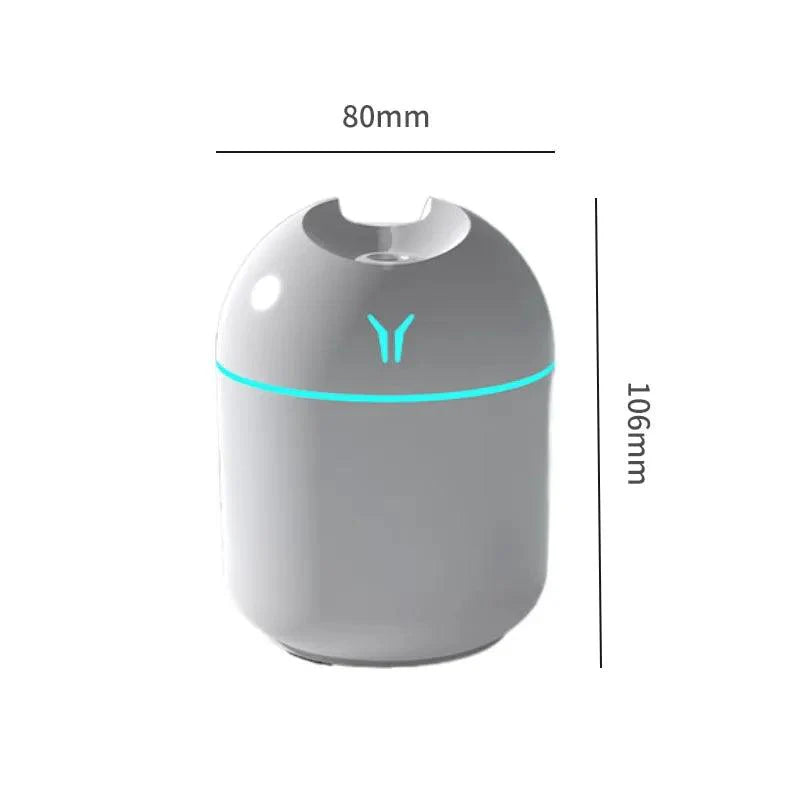 Mini Umidificador de Ar Ultra-Sônico Branco, Luz Romântica, USB, Difusor de Óleo Essencial, Purificador de Carro, Aroma Anion Mist Maker, 250ml