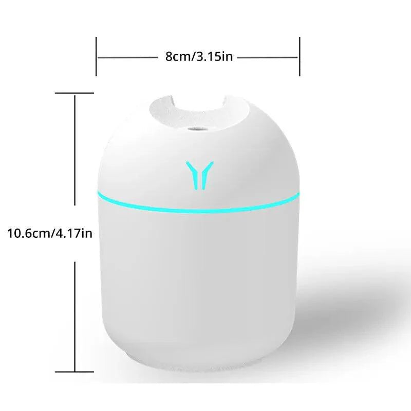 Mini Umidificador de Ar Ultra-Sônico Branco, Luz Romântica, USB, Difusor de Óleo Essencial, Purificador de Carro, Aroma Anion Mist Maker, 250ml