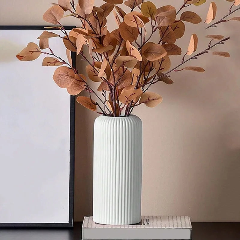 Vaso Decorativo de Cerâmica Cilíndrico para Mesa e Sala